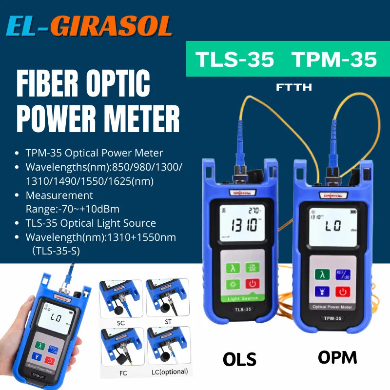 

TPM-35 Fiber Optic Power Meter Optical Light Source 850/1300/1310/1490/1550nm Optical Power Meter OPM OTDR Tester FTTH