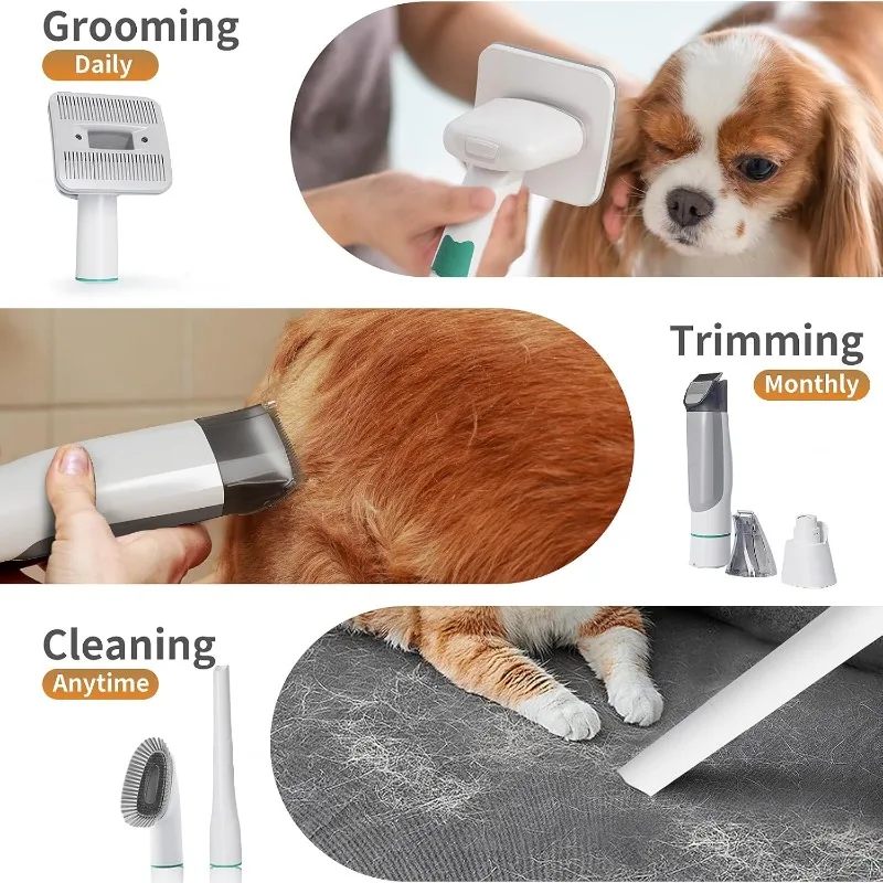 Dog Grooming Kit, Pet Grooming Vacuum with Pet Clipper Nail Grinder, Dog Hair Vacuum with 6 Pet Grooming Tools for Dogs Cats