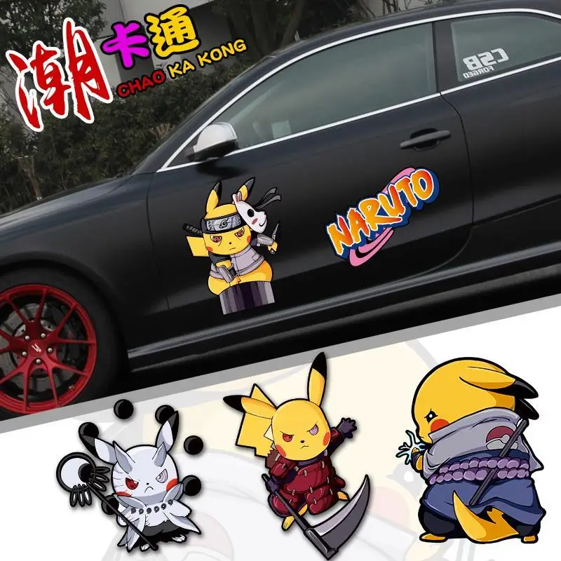 TARAKA TOMY Pokemon Pikachu Car Sticker Car Sticker Cartoon Cute Car Door Scratch Blocking Body Sticker Creative Sticker