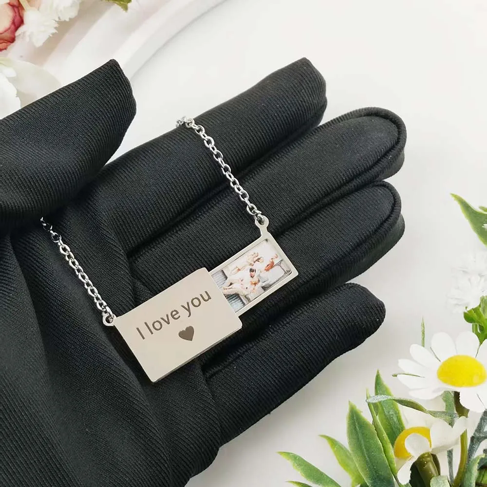 

Personalized Envelope Necklace with Secret Picture Inside Custom Letter Locket with Photo Engraved Small Envelopet Lover Gift