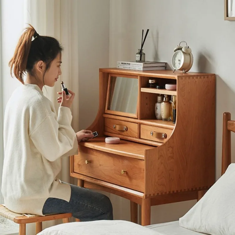 

Nordic solid wood dresser, bedroom multi-functional storage cosmetic table small apartment Japanese log ins style cosmetic table