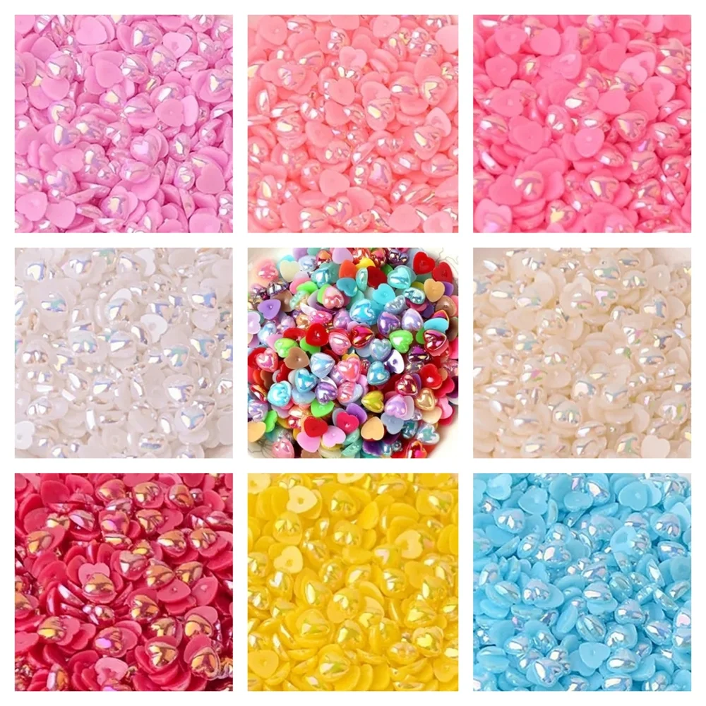 3-12mm various colors ABS flat heart beads AB color semicircular love pearl imitation DIY jewelry decoration accessories