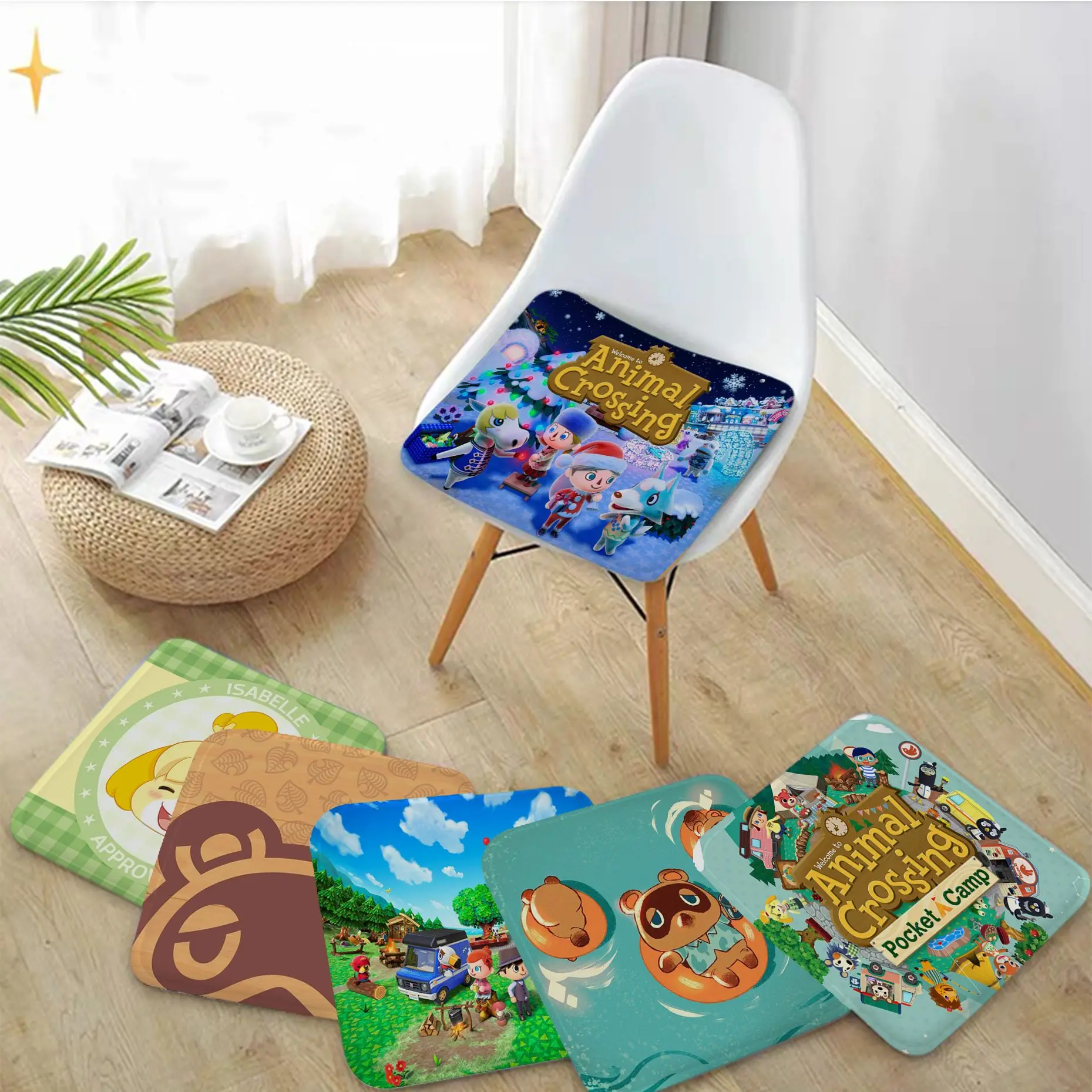 

A-Animal C-Crossing Cushion Mat Creative Fabric Cushion Non-slip Living Room Sofa Decor Students Stool Tatami Office Mat Pad