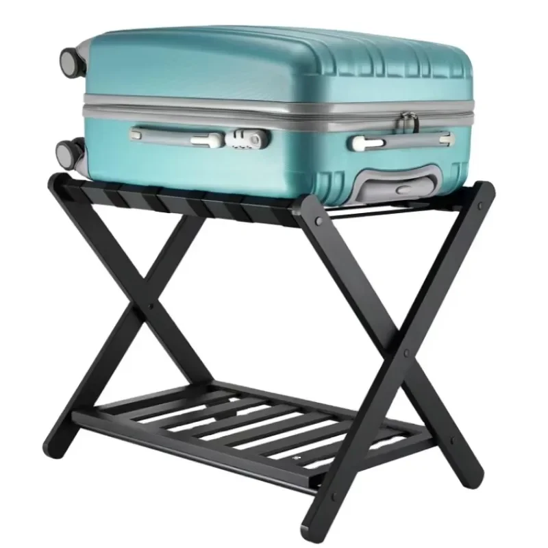 

Elevated double-layer design luggage rack bamboo second-hand hotel black shoe rack