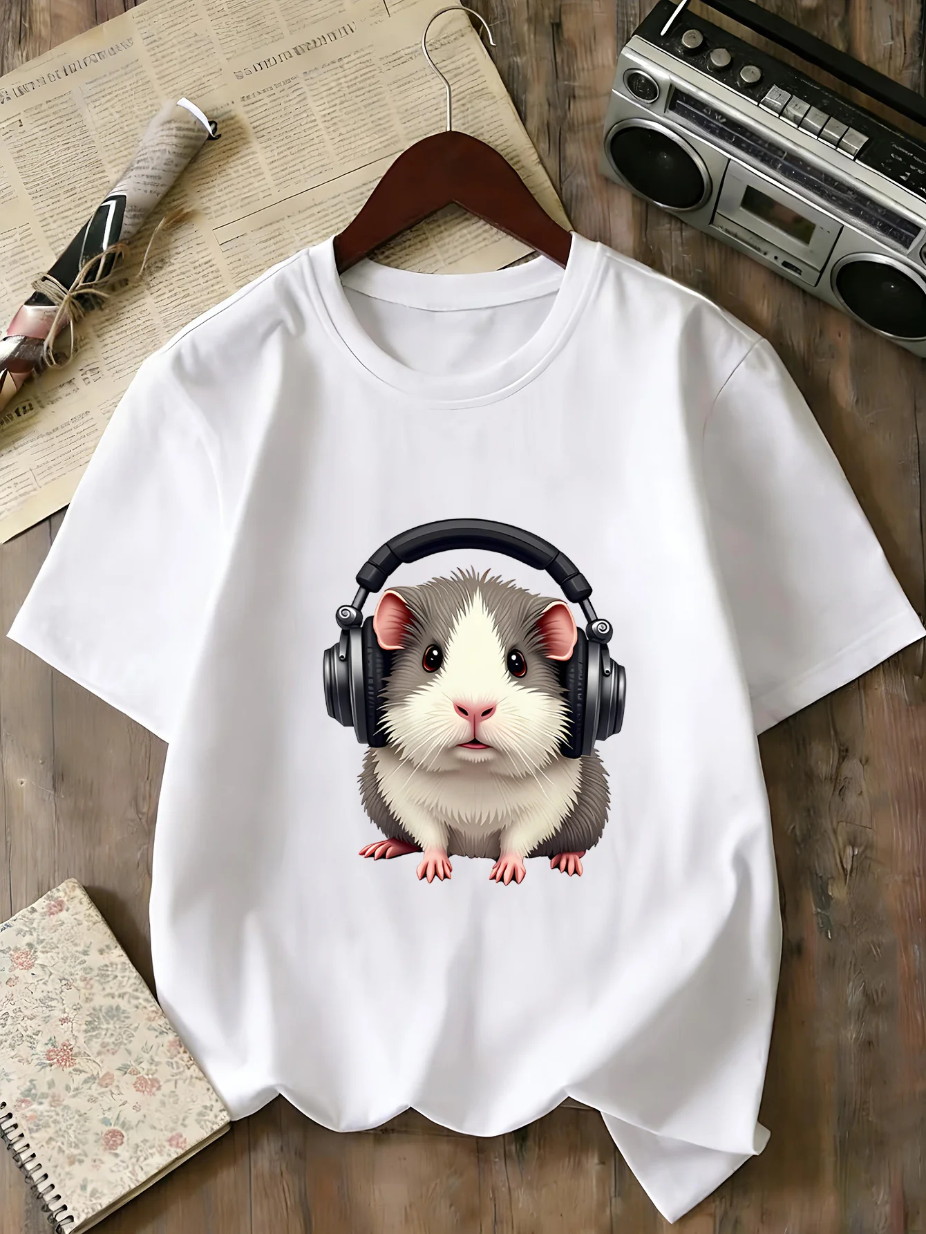 Boys Girls Family Matching Tee Trendy Music Lover Guinea Pig Art Print Short Sleeve Soft Cotton Kids Daily Outdoor Outfit