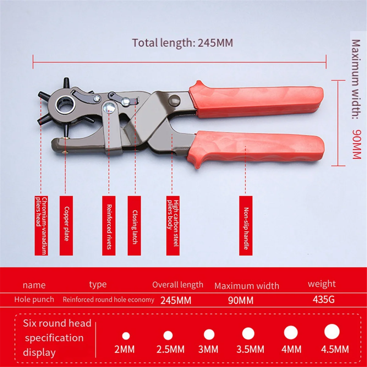 Perforadora de cinturón multifuncional, alicates de perforación, correa de cinturón, máquina de perforación de agujeros de reloj, ahorro de trabajo, resistente