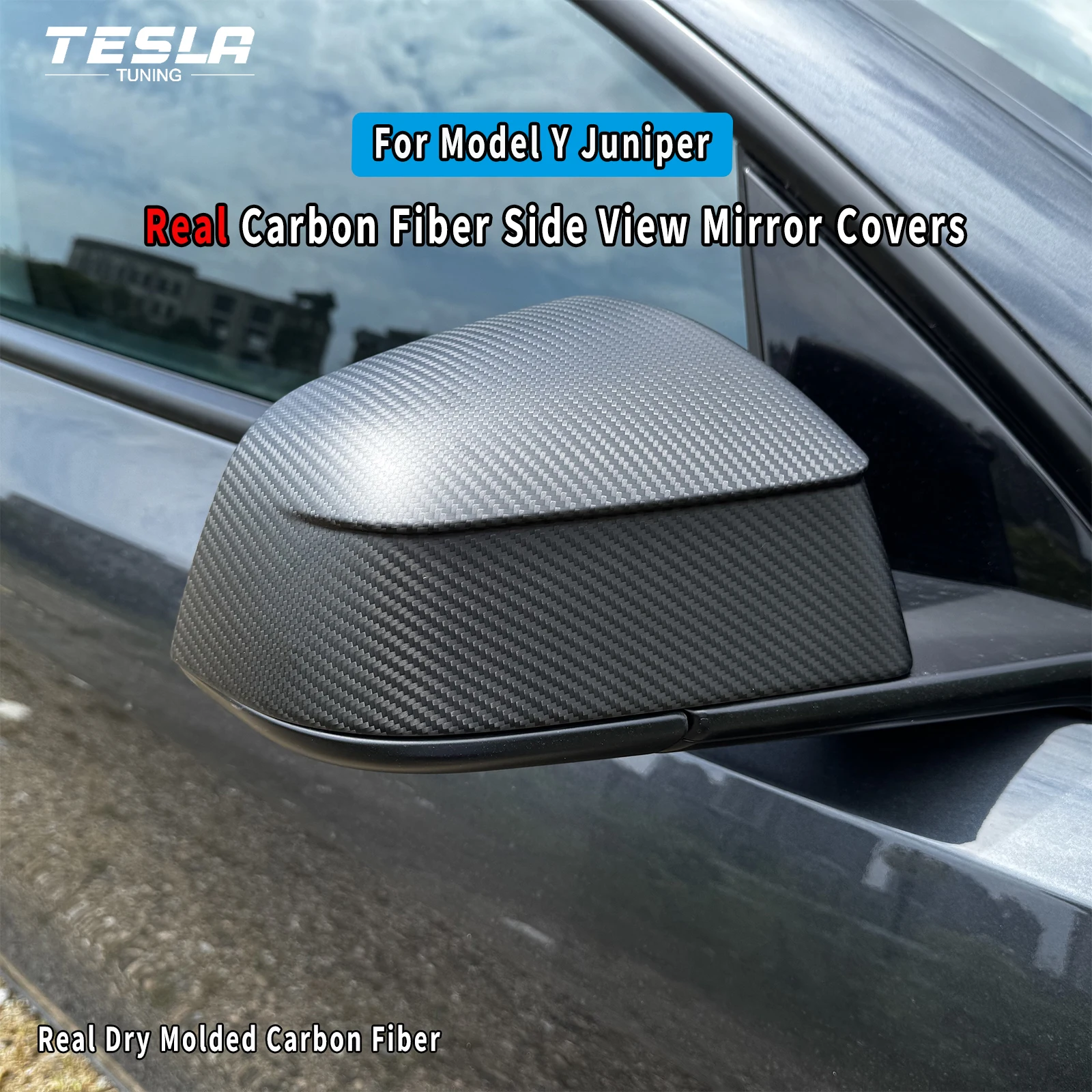 

Для Tesla Model Y Juniper 2025 крышка зеркала заднего вида из углеродного волокна, настоящая сухая формованная крышка зеркала бокового вида из углеродного волокна