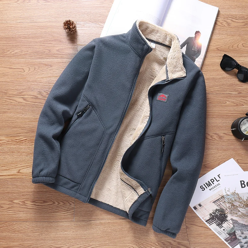 

Fleece Jacket for Men Winter Cold-Proof Thickened Coat Lightweight Windproof Zipper Cardigan Warm Jacket Solid Color Casual Coat