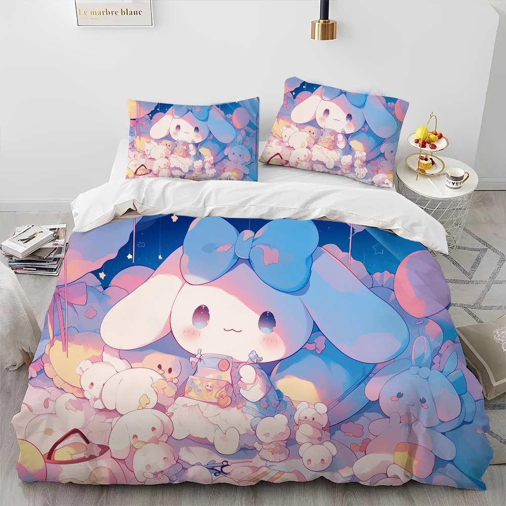 23 Style Cinnamoroll Sanrio Cartoon Comforter Bedding Set,Duvet Cover Bed Set Quilt Cover Pillowcase,Queen Bedding Set Adult Kid