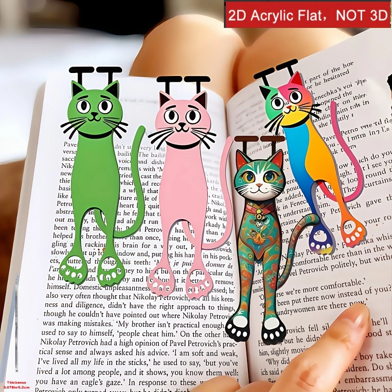 Funny Hanging Cat Acrylic Bookmark 2D Flat Cartoon Animal Page Marker Reading Accessories Book Lover Gift for Students