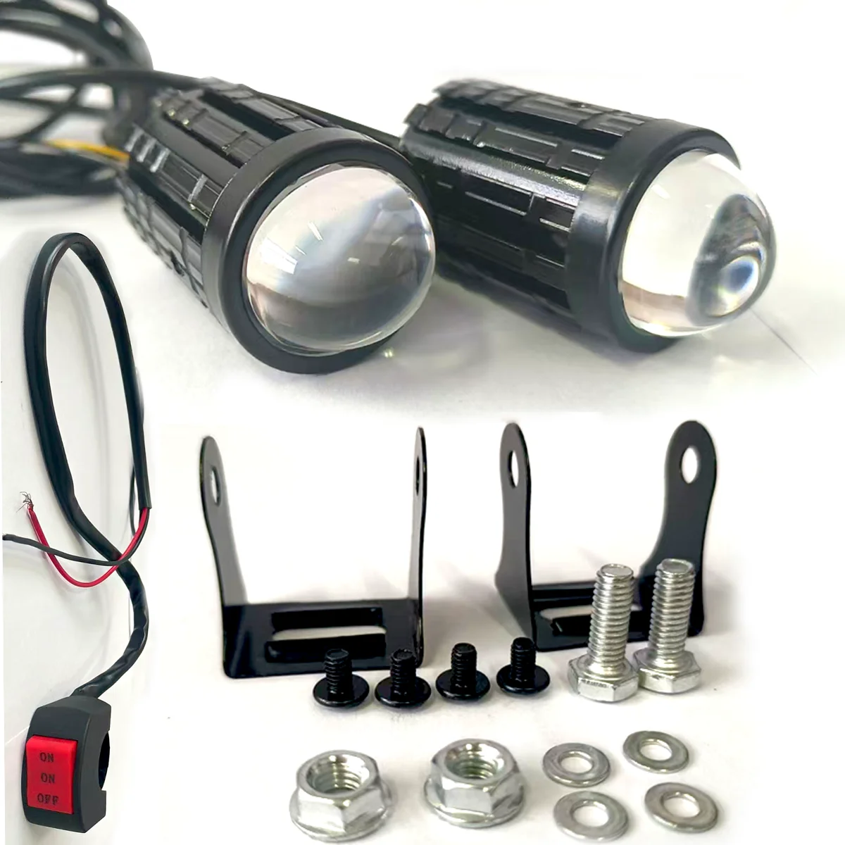 

Motorcycle LED Light Spot Lamp Fog Universal Mini LED Driving Light Bracket + Wiring Switch + White Yellow 2PCS Light Bulb