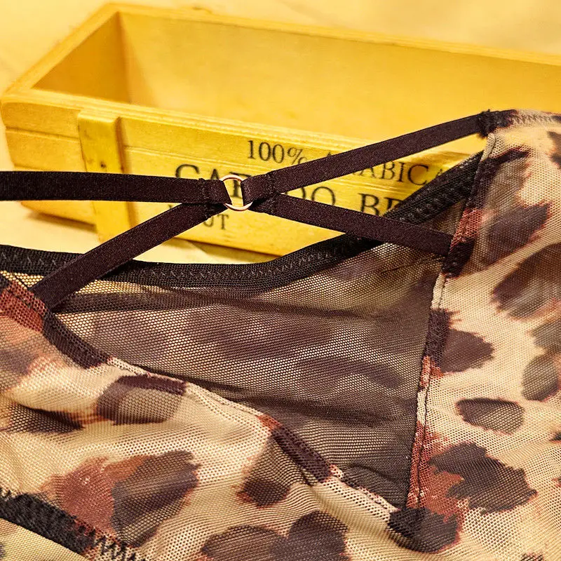 Ropa interior de encaje de leopardo para mujer, estilo francés, Sexy, transpirable, elástico, cómodo, pantalones triangulares de malla, bragas finas de secado rápido