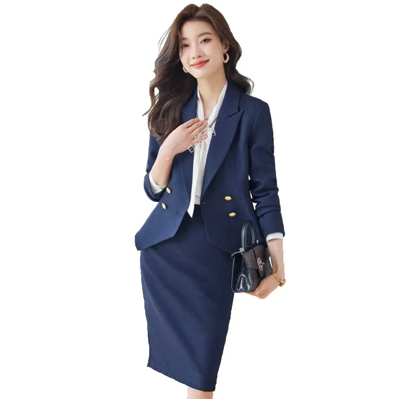 2024 New Formal Elegant Women gonna Suit 2 pezzi High-end doppio petto Office Lady Slim Jacket Blazer Set abbigliamento aziendale