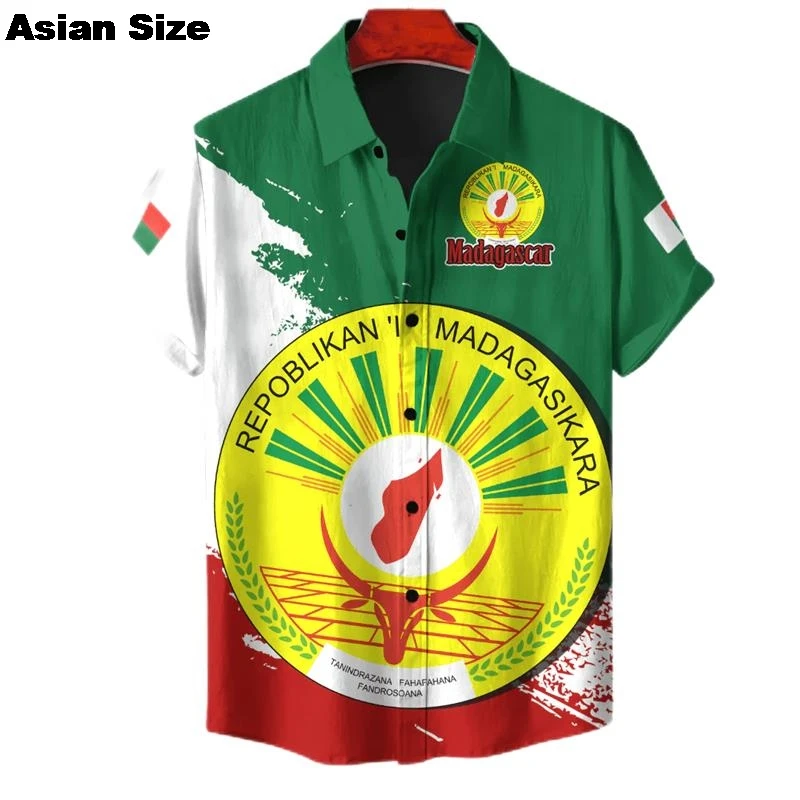 Madagascar Flag Map 3D Printed Short Sleeve Shirts For Men Clothes National Emblem Beach Shirts National Emblem Blouses Male Top