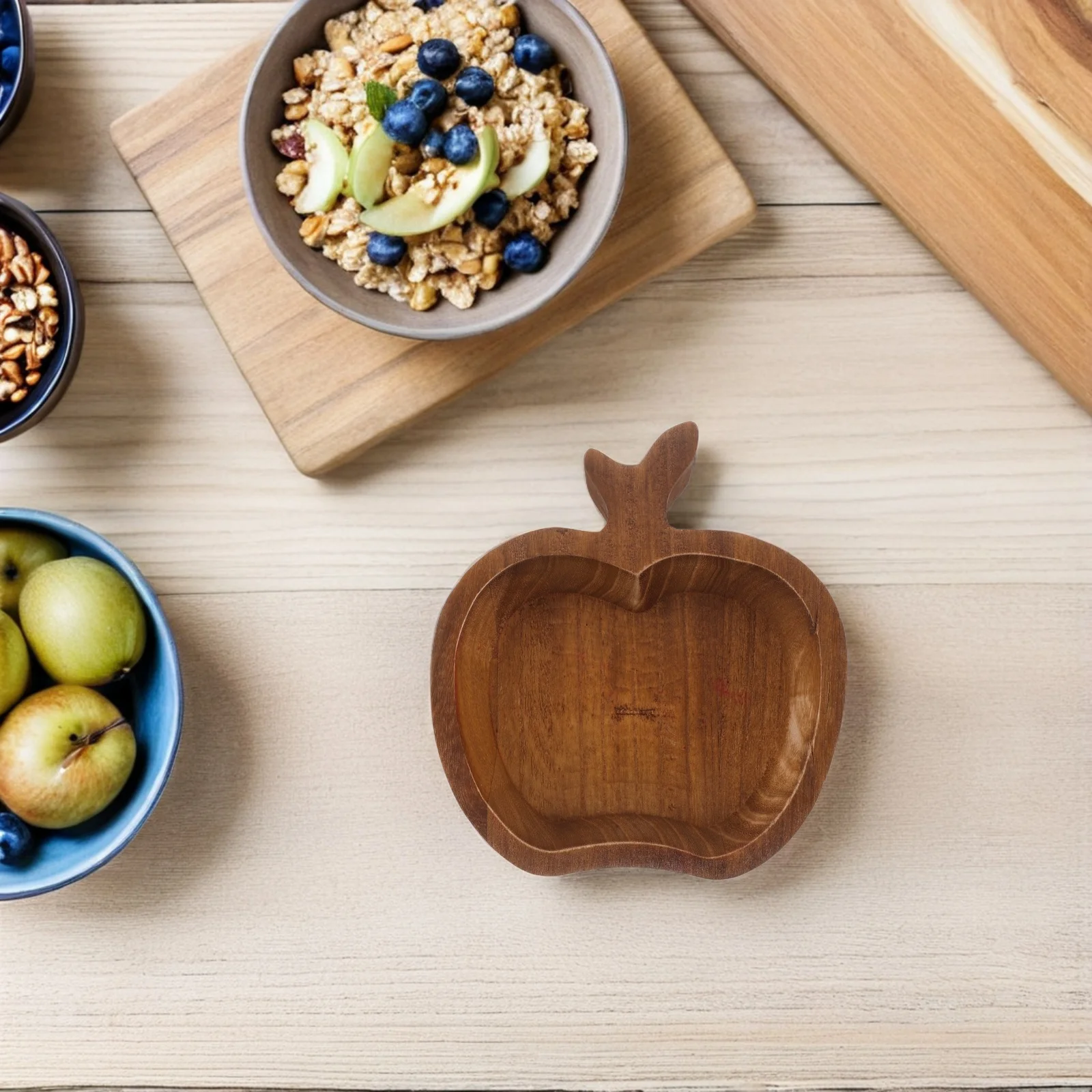 

Apple Wood Snack Serving Tray Rustic Apple Shaped Wooden Candy Serving Bowl Fruit Platter Wood Appetizer Party Platter