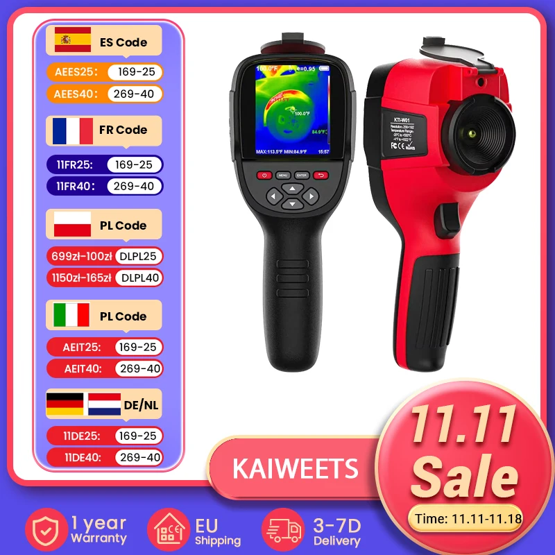 KAIWEETS KTI-W01 Thermal Imaging Camera, 256x192 IR Resolution, -4°F to 1022°F, 3500mAh Battery, Free PC Software Upgrade