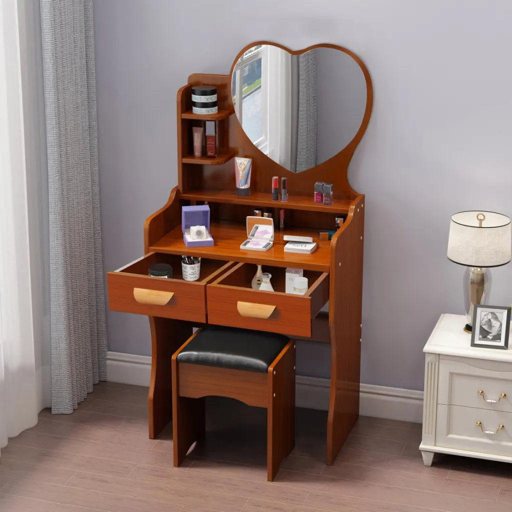 Modern Panel Makeup Table Vanity Dressing Desk with Standing Mirror 3 Colors Available Eco-Friendly for Bedroom or Apartment