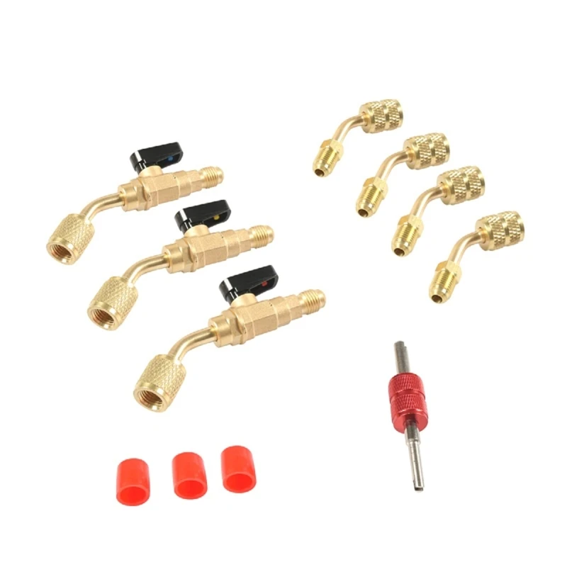 Manual Shutoff Valves Kits for Air Condition HVAC Charging Hoses Brass Constructions Maintenance Fit for R134a R22 R410a