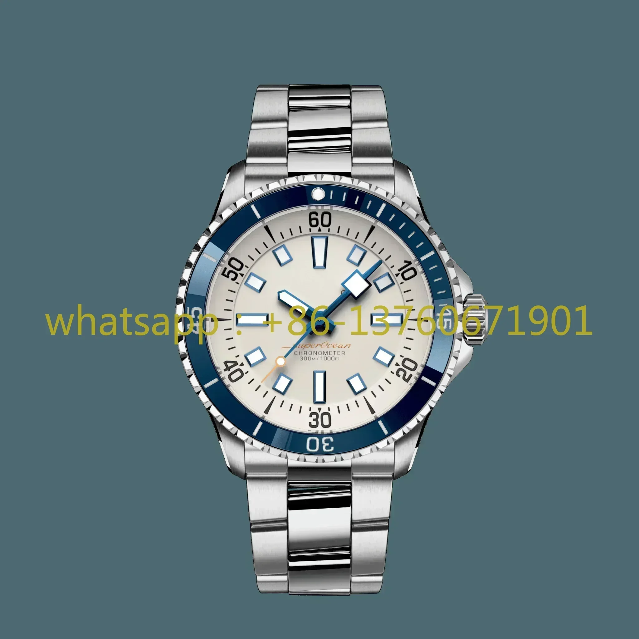 Luxury New Mens Automatic Mechanical Watch B42 Stainless Steel Superocean Black Blue Ceramic Bezel Sapphire Glass 44mm