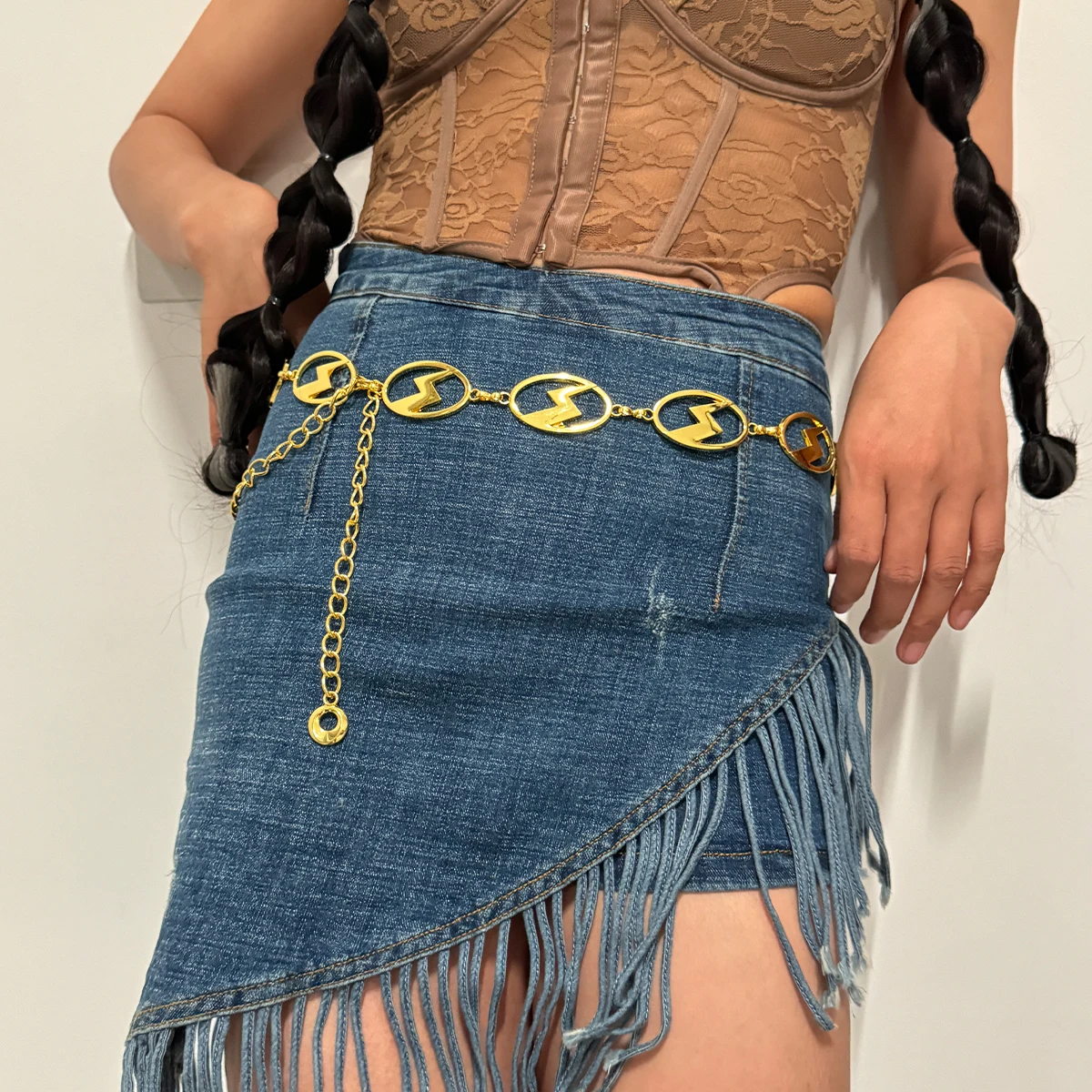 موضة الكوكب الذهبي نجوم الخصر حزام على شكل سلسلة الإناث الراقية الماركات الفاخرة الشرير القوطية Y2K حزام مصمم حزام للنساء #3