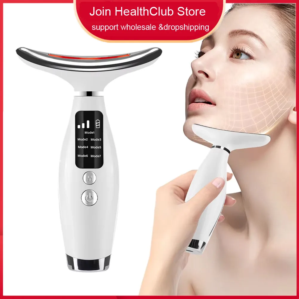 Masażer do twarzy 7 kolorów, urządzenie do liftingu twarzy i szyi, 7 trybów, 3 poziomy regulacji, redukcja zmarszczek szyi, do użytku domowego.