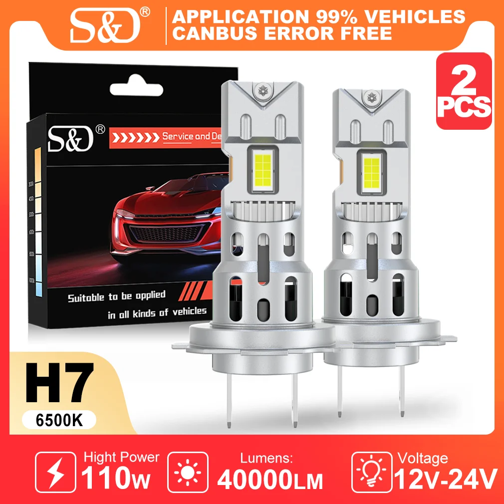 S & D H7 phare de voiture LED 40000LM 6500K Canbus sans erreur H7 ampoules de voiture 110W Plug and Play phare automatique sans fil avec ventilateur de refroidissement