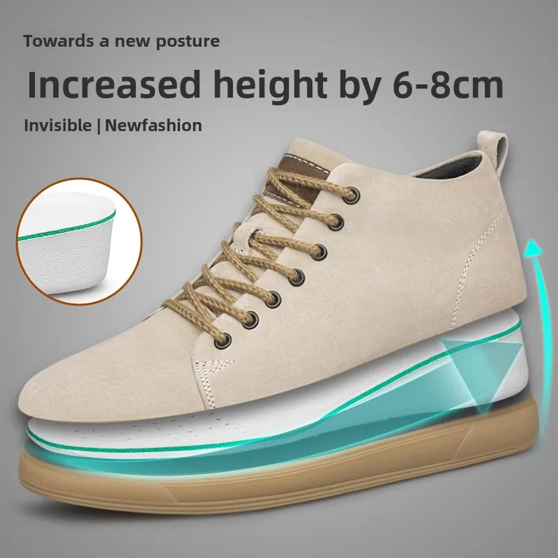 

Genuine Pig Leather Fashion Height Increasing Sneakers Men All-match Casual Shoes Increase Insole 8cm Luxury Brand Lift Men Shoe
