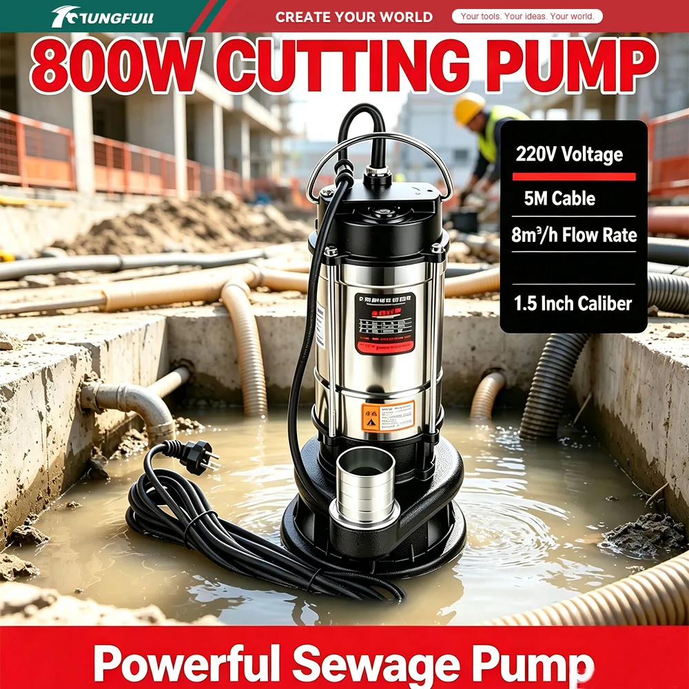 220V Cutting Sewage Pump Grinder Submersible Pump for Feces Mud Septic Tank Small Household Sewage Pump Drainage Pumping Machine