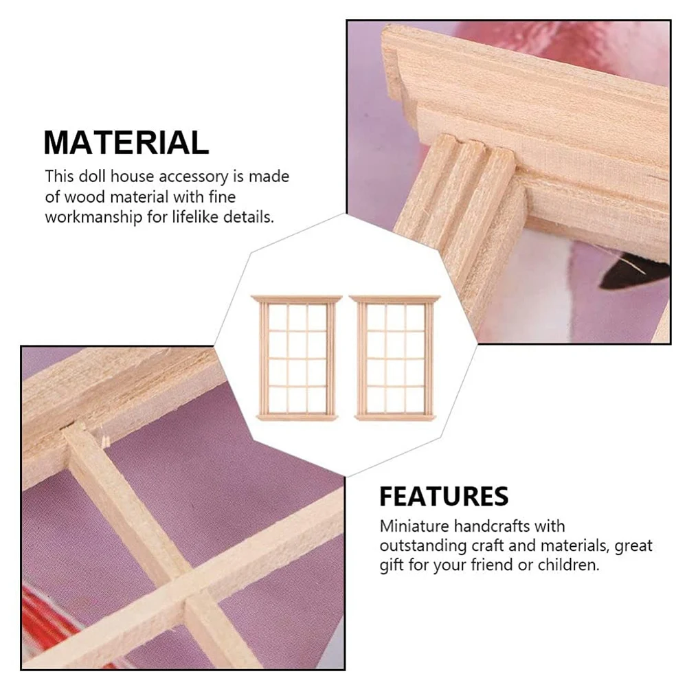 2 قطعة أثاث صغير بيت الدمية إطار نافذة مصغر نموذج الديكور النوافذ دمية الأثاث لعبة