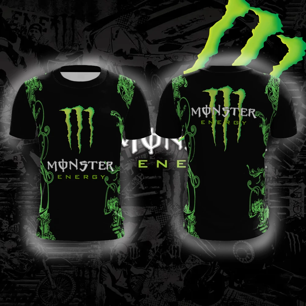 Monster Energy Tengman Pattern Cool Trendy Cómodo Transpirable Secado rápido Street Vitality Camiseta deportiva de cuello redondo para hombre
