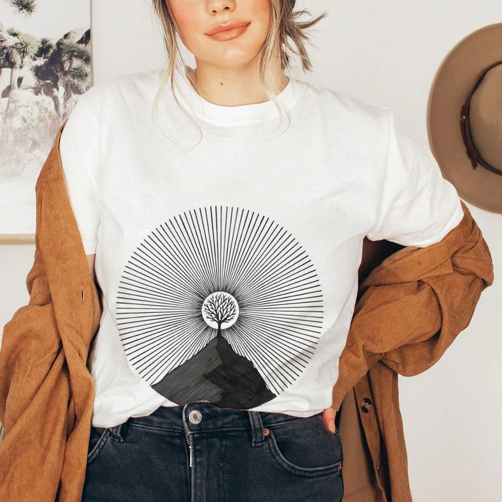 

Женская футболка большого размера Y2k 2025 — хлопковый топ с принтом «Древо жизни», летняя женская одежда высокого качества в стиле бохо Y2k