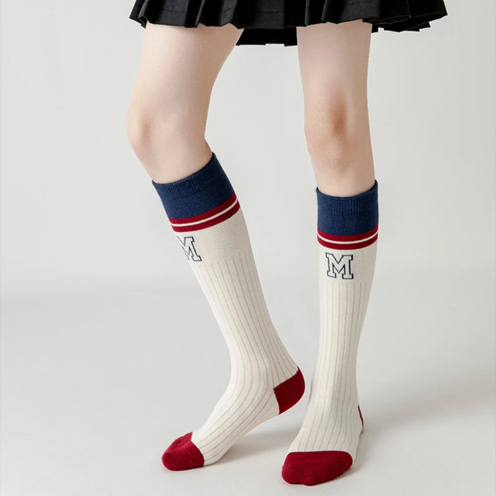 Children Knee High Socks for Girls 3-12Y Solid Letter Embroidery Cotton Soft Chic Socks Princess Kids Long Tube Socken