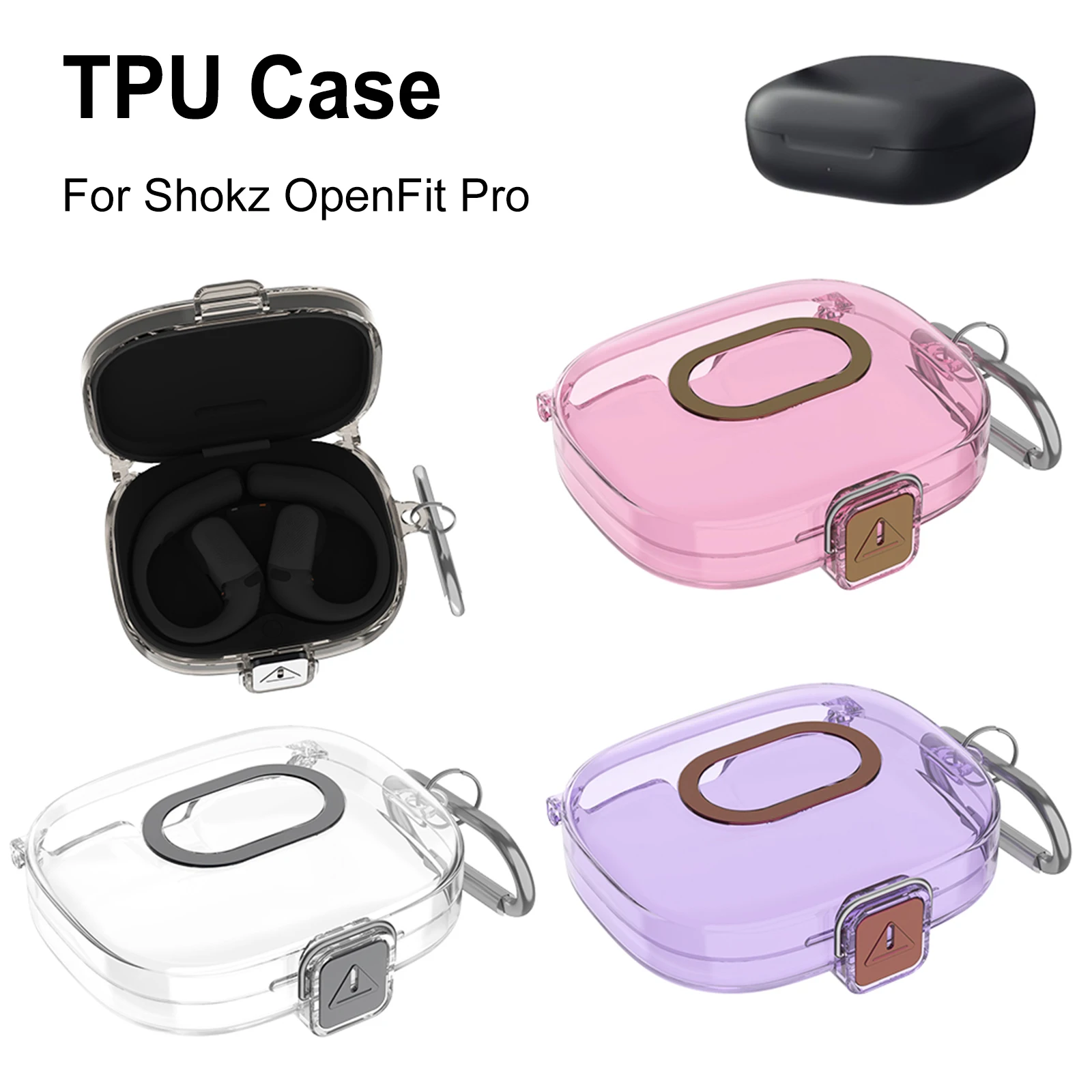 TPU Cover for Shokz OpenFit Pro Transparent Slim Protective Cover Anti-drop Soft TPU Cover with Carabiner Clip TPU Case Shell
