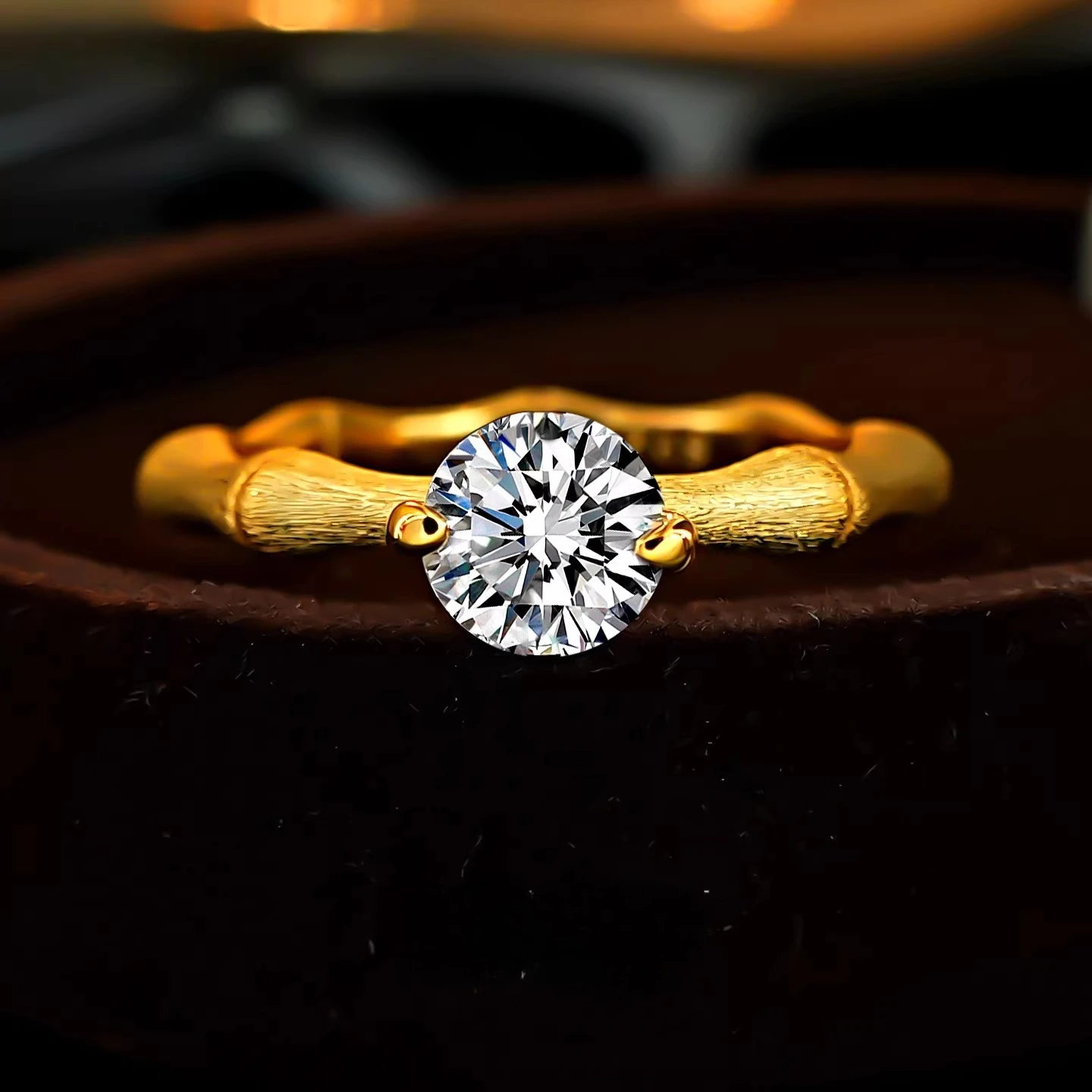 

Кольцо из серебра 925 пробы с круглым бриллиантом, восходящий шаг за шагом, матовая инкрустация из бамбукового узла, дизайн ниши с высокоуглеродистыми бриллиантами, женские украшения