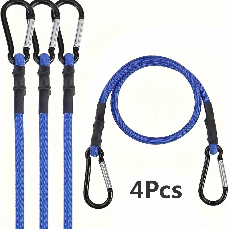 

4pcs of Elastic Straps Latex Elastic Rope Straps Snap Rings Hook Buckles Travel Luggage Packing Ropes