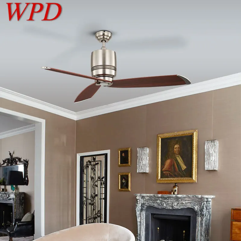 

WPD American Ceiling Fan Light Creative Vintage Wood LED Lamp With Remote Control 3 Colors for Home Bedroom Study Dining Room