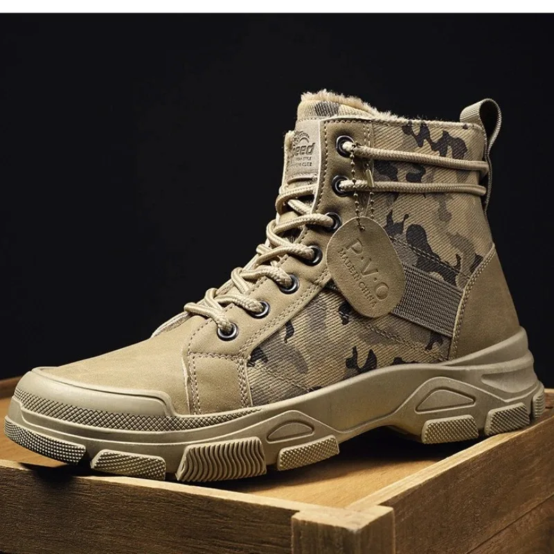 Men‘s High Top Boots Camouflage Training Boots Lace-Up Ankle Boot Classic Breathable Canvas Boots for Men Non Slip Hiking Shoes