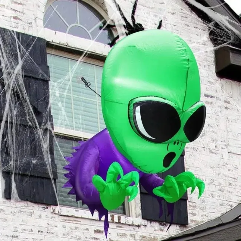 4FT Inflatable Toys Halloween Climbing Window Green Headed Ghost LED Light Outdoor Courtyard Glowing Terrifying Model Decoration
