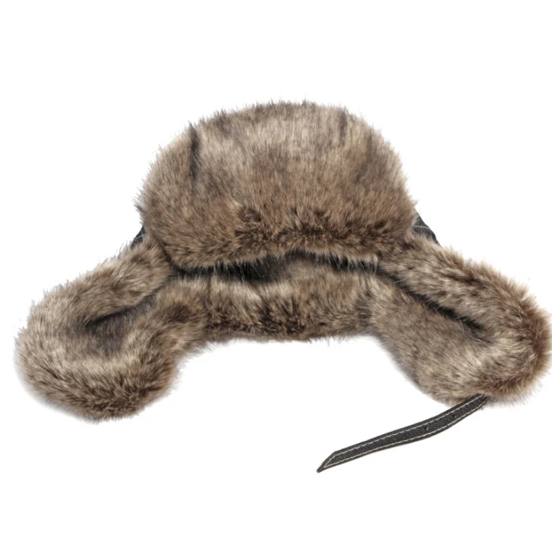 HT4098 Russian Hat Thick Warm Leather Winter Hat Men Women Windproof Fluffy Fur Bomber Hat Ski Earflap Cap Russian Ushanka Hat