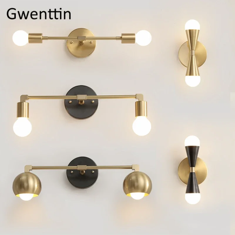 Imagem -01 - Nordic Ouro Cobre Lâmpada de Parede Espelho Luminárias Modernas Arandelas Sala Estar Banheiro Decoração Casa Loft Luminária Industrial nordic ouro cobre lampada de parede espelho luminarias modernas arandelas sala estar banheiro decoracao casa loft luminaria industrial 01