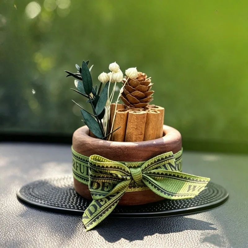 Peach Wood Car Aroma Ornament Creative Dried Flower Dashboard Decor Premium Auto Interior Fragrance Accessory