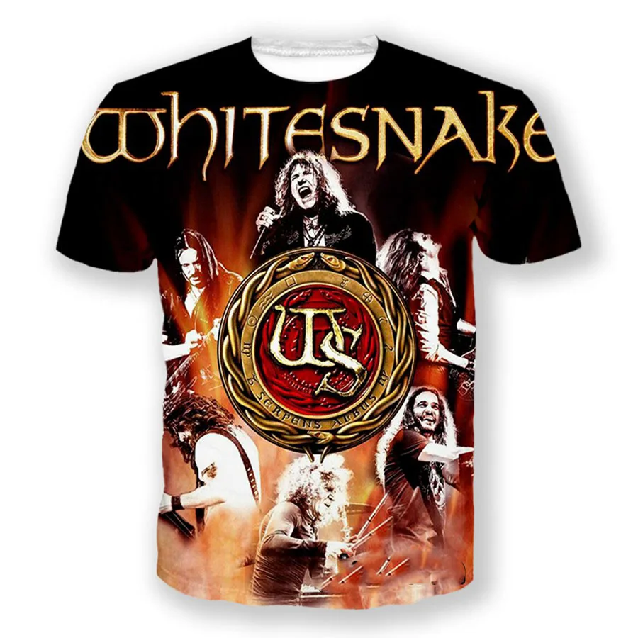 Men's T Shirt 3d Rock Band Whitesnake Print T-shirt Men Women Fashion Short Sleeve T-shirt Kids Hip Hop Tops Tees Punk Camisetas