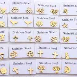 10Pairs/Lot Fashion Lovely Stainless Steel Mini Stud Women Earrings Sweet Heart Gold Silver Color Jewelry Wedding Party Gift