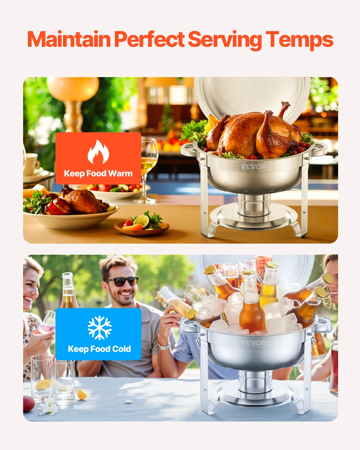 SucceBuy 2Pack 5QT Chafing Dish Buffet Set Stainless Steel Chafer w/ 2 Full Size Pans Round Catering Warmer Server Lid Water Pan