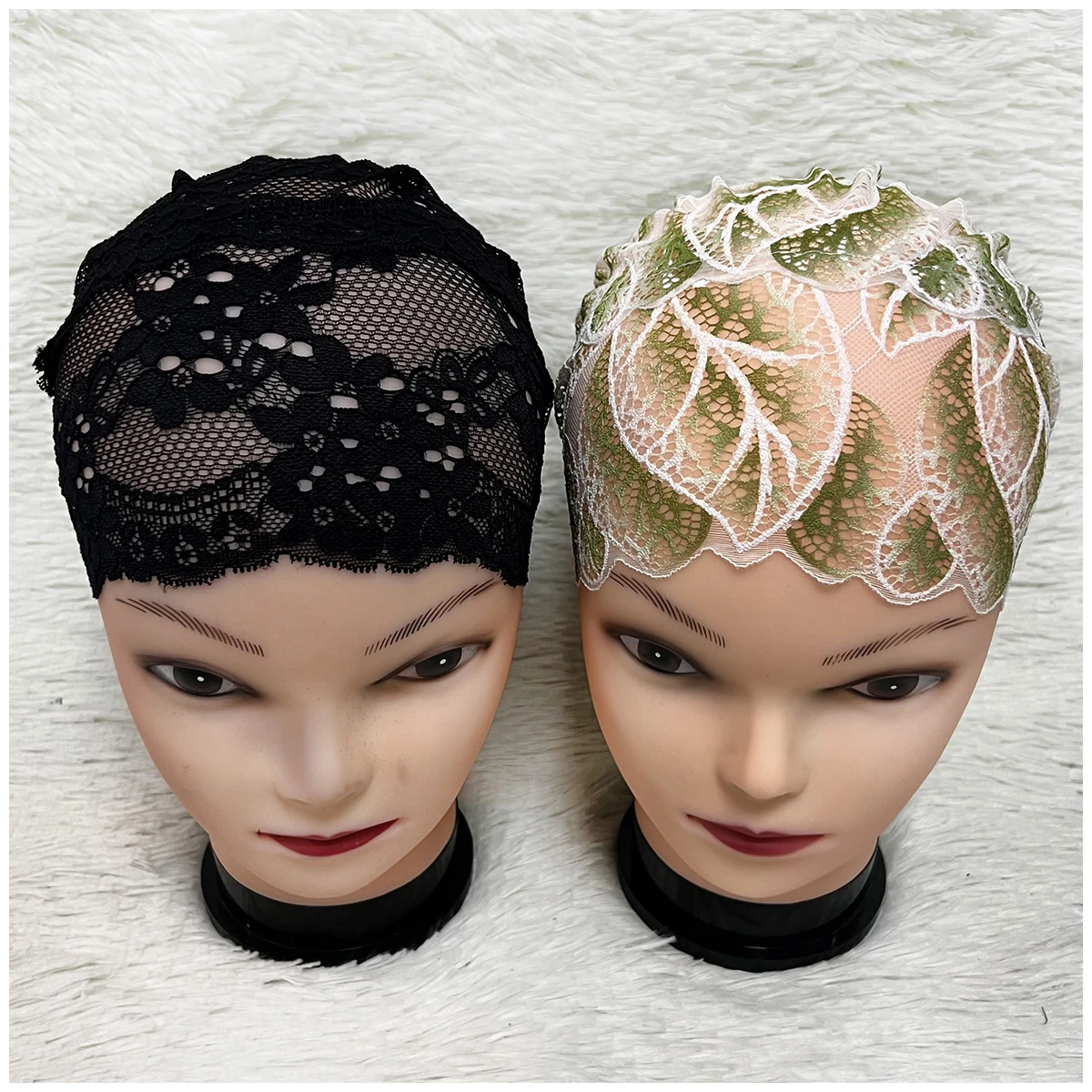 Novas mulheres muçulmanas lenço oco rendas design elástico camada de espaço tecido applique headwear sólido feijão indiano chapéu de cabelo senhora chapéu