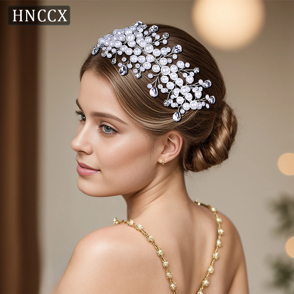 HNCCX Wedding Headband Rhinestone Hair Hoop Bridal Pearl Hair Accessories Shining Women Headwear For Evening Party CP643