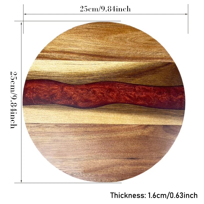 9.8 Inch Round Resin Acacia Wood Cutting Board, Kitchen Steak Tray, Fruit Cutting Board, Cheese Board, Bread Dessert Tray