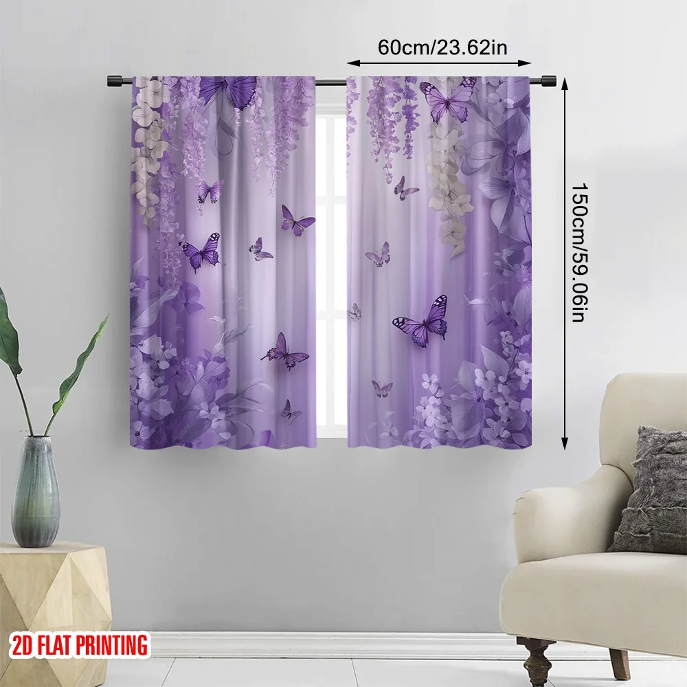 Purple Butterfly Curtains Wisteria Flower Print for Living Room Bedroom Window Romantic Home Decor
