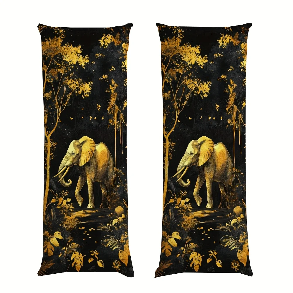 1pc Long Body Pillowcase, Golden Elephant in Serene Forest, Sketch Style, Double-Sided Print Without Embroidery, 50.8x137.16 cm,