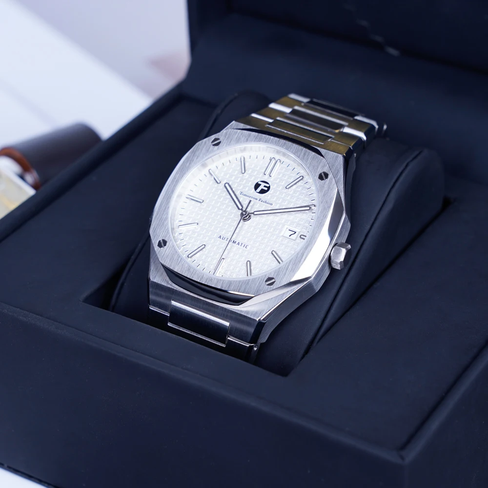 جديد غد أزياء الرجال الساعات الميكانيكية ووتش NH35 حركة الفولاذ المقاوم للصدأ 316L الفولاذ المقاوم للصدأ الكلاسيكية ووتش للماء #6